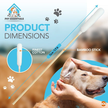 100-200 Dog Ear Cotton Buds 15cm Long Extra Large Pet Cleaning Bamboo Cleaner