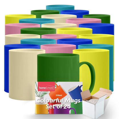 12-36 Multi Coloured Mugs 330ml | Colourful Ceramic Stoneware Coffee Tea Cup Set