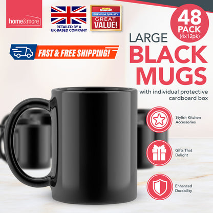 12-48pk Plain BLACK Mugs 11oz Large Coffee Tea Set of Blank Bulk Cups + Boxes