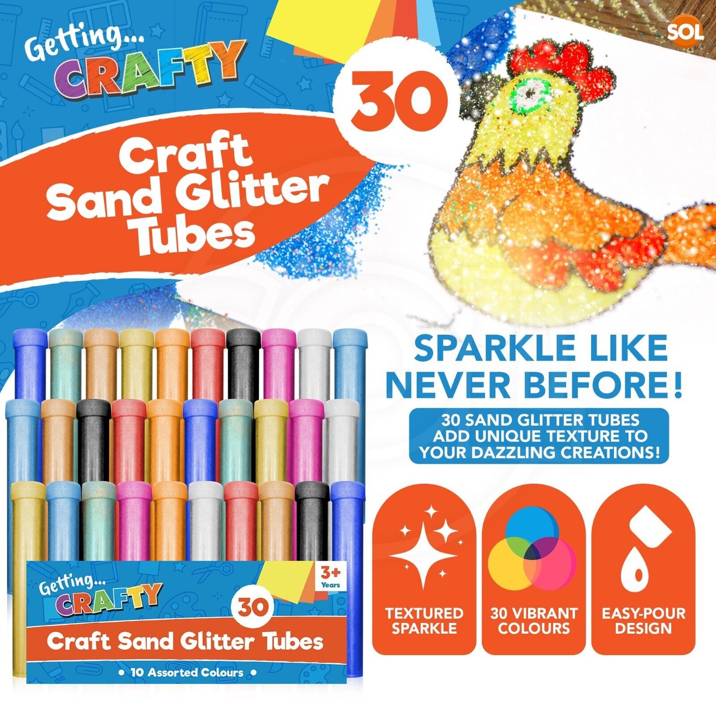 30-60 Decorative Coloured Craft Sand Assorted Colours Glitter Shaker Pots Tubes