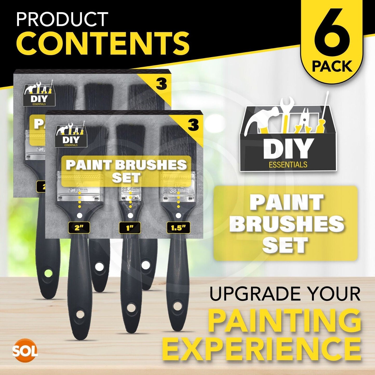6 Pack Paint Brush Set Decorating Brushes DIY Painting Professional Fine Bristle