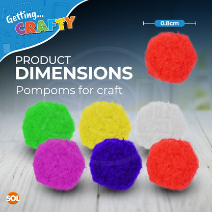 1250 Pom Poms 8mm Multi Coloured Small Mini Pompoms For Craft | Red White Green