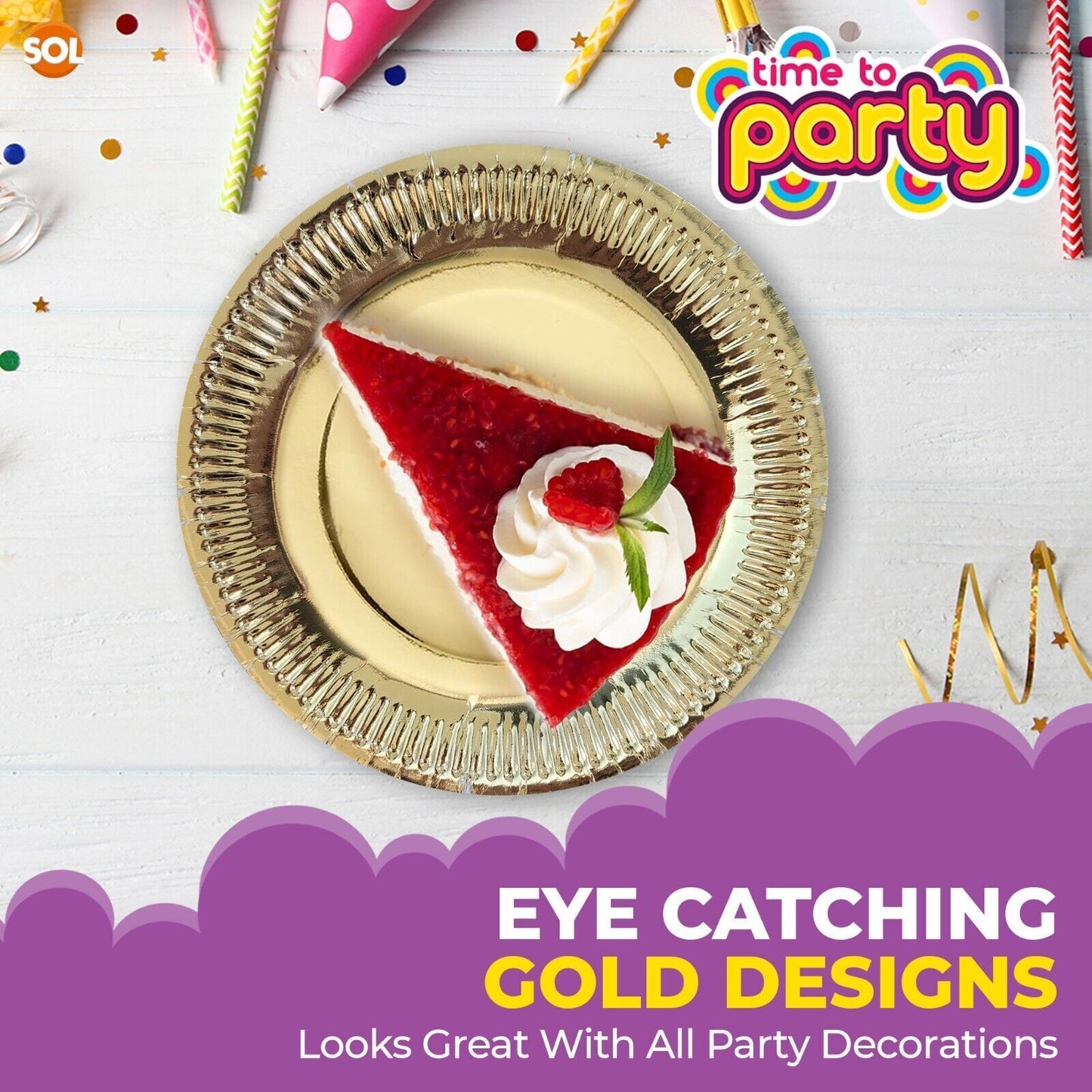 12-48pk Gold Silver Paper Plates 9 Inch Round Disposable Party Tableware Events