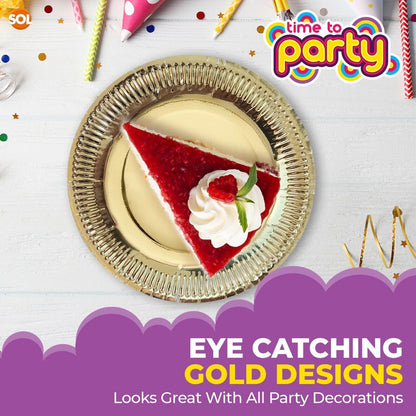 12-48pk Gold Silver Paper Plates 9 Inch Round Disposable Party Tableware Events