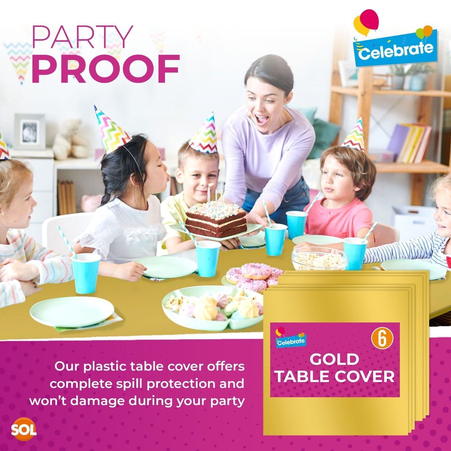 6 Gold Plastic Table Covers Square Tablecloth Disposable Wipe Clean Party Cloth