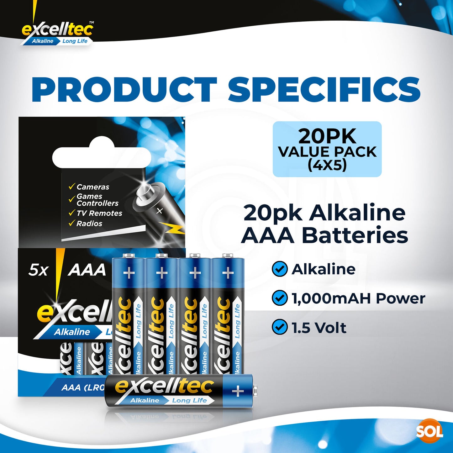 20pk AAA Batteries - Alkaline x 1.5V Battery | Heavy Duty Power Long Expiry