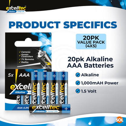 20pk AAA Batteries - Alkaline x 1.5V Battery | Heavy Duty Power Long Expiry