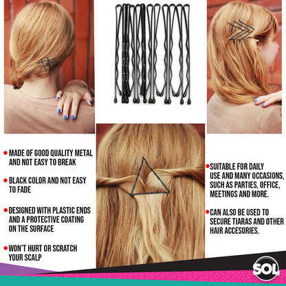 Hair Grips Black Bobby Pins 4.6cm | Waved Styling Clips | 400 Pack