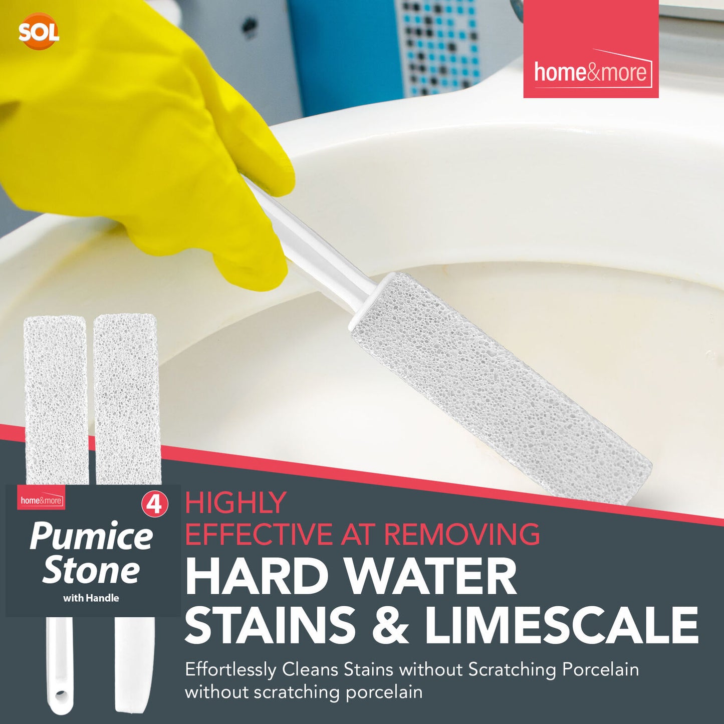 2-4 Pumice Stone with Handle | Long Stick for Toilet Cleaning Bowl Brush Cleaner