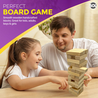 Wooden Tumbling Tower Game Traditional Stacking Family Kids Travel Friendly Mini