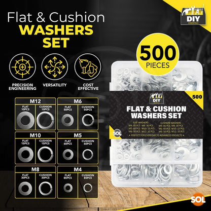 500-1000 Stainless Steel Flat Washers Set Assorted Box M4 M5-6 M8 M10 M12 Spring