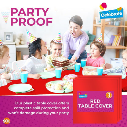3 Red Plastic Table Covers Square Tablecloth Disposable Wipe Clean Party Cloth