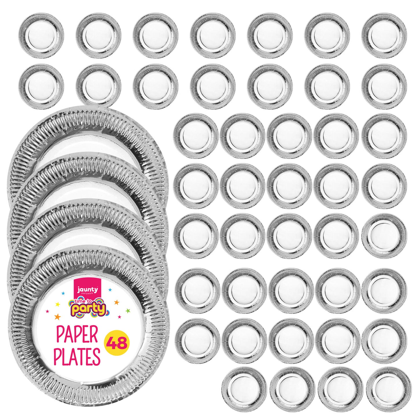 12-48pk Gold Silver Paper Plates 9 Inch Round Disposable Party Tableware Events