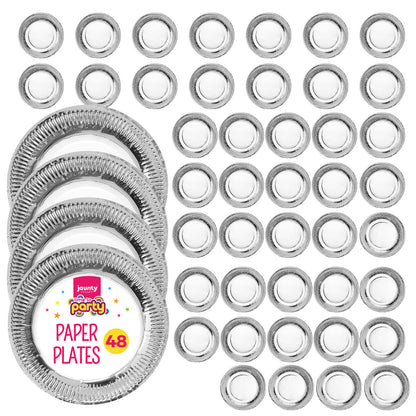 12-48pk Gold Silver Paper Plates 9 Inch Round Disposable Party Tableware Events