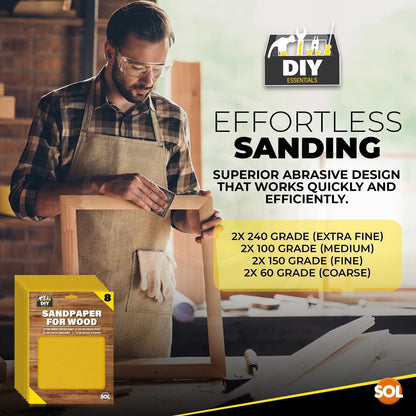 8 Assorted Sandpaper Sheets 60 100 150 240 Mixed Grit Fine Extra Medium Coarse