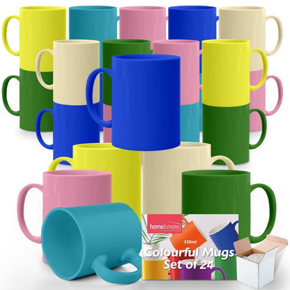 12-36 Multi Coloured Mugs 330ml | Colourful Ceramic Stoneware Coffee Tea Cup Set