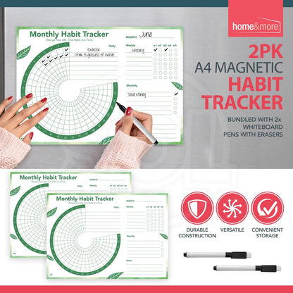 2X Magnetic Habit Tracker A4 Daily Weekly Monthly Planner To Do List + Wipe Pens