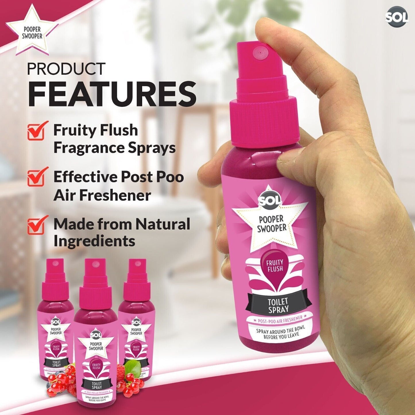 6 x 60ml Pooper Star Toilet Spray Air Freshener Bowl | Fruity Fragrance Perfume