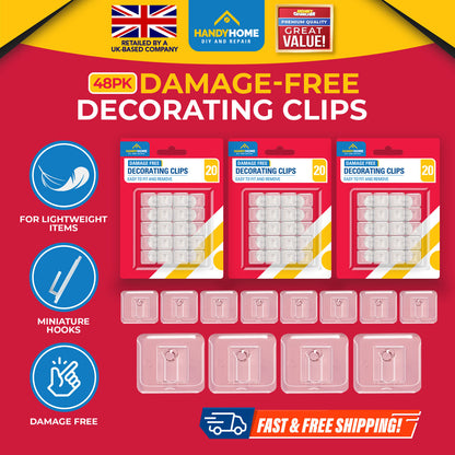 20-80 Damage Free Hanging Strips Clips Hooks Self Adhesive Stick On Wall Picture