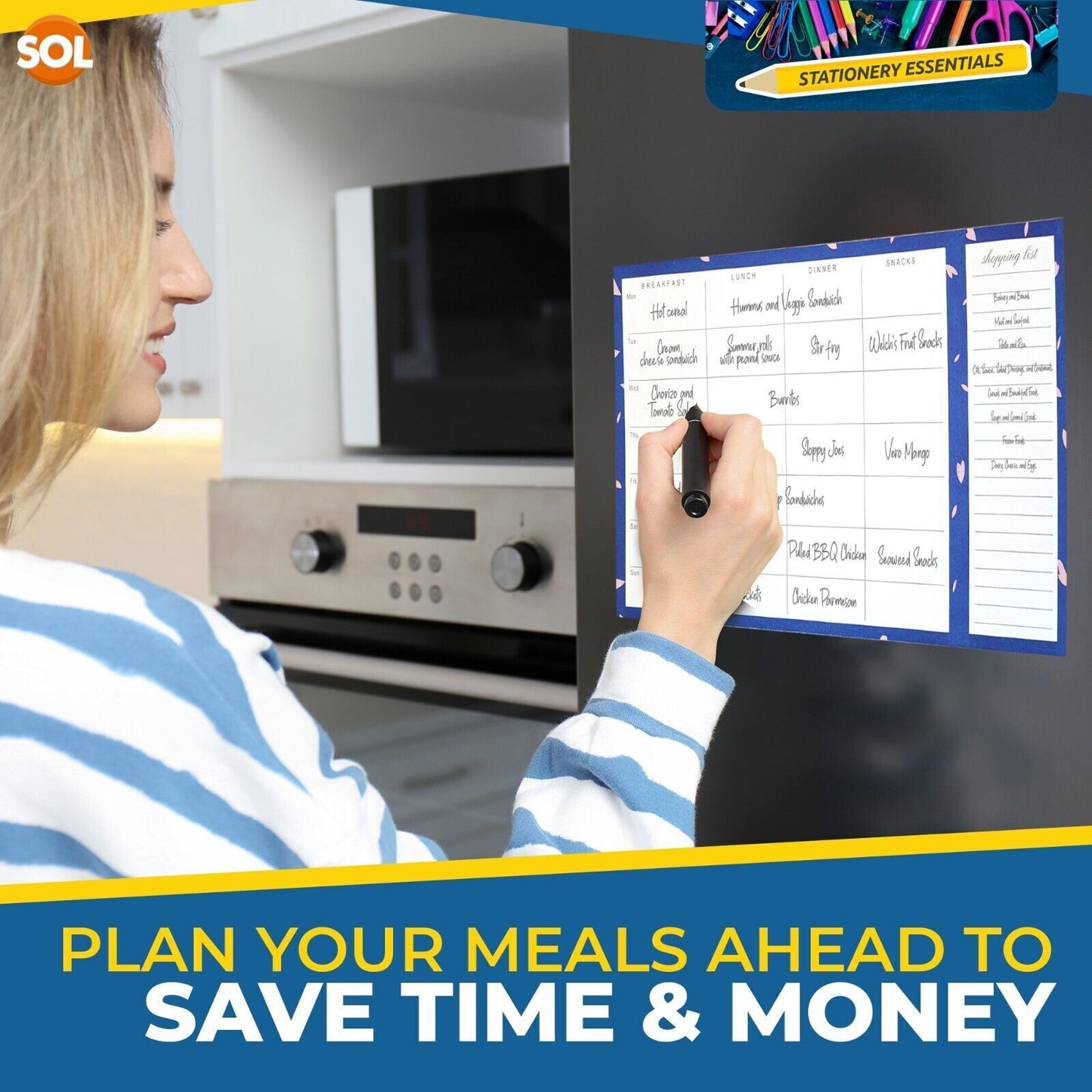 Magnetic Weekly Meal Planner and Shopping List Fridge Note Pad 52 Tear Off Pages
