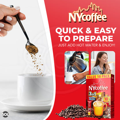 NY Coffee 3 in 1 Instant White with Sugar 100 Sachets Sticks (10x10pk)