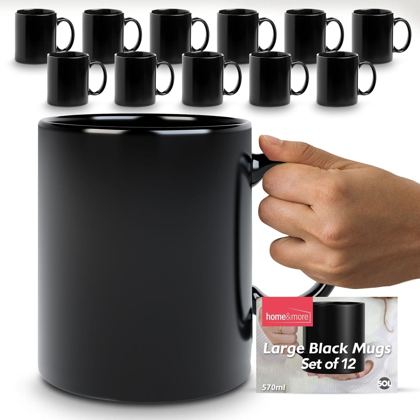 1-12 Extra Large Big Mug Black 1 One Pint Giant Jumbo Coffee Tea Chunky Soup Cup