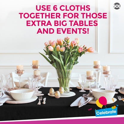 6pk Black Plastic Table Covers Tablecloth Disposable Wipe Clean Party Tablecover