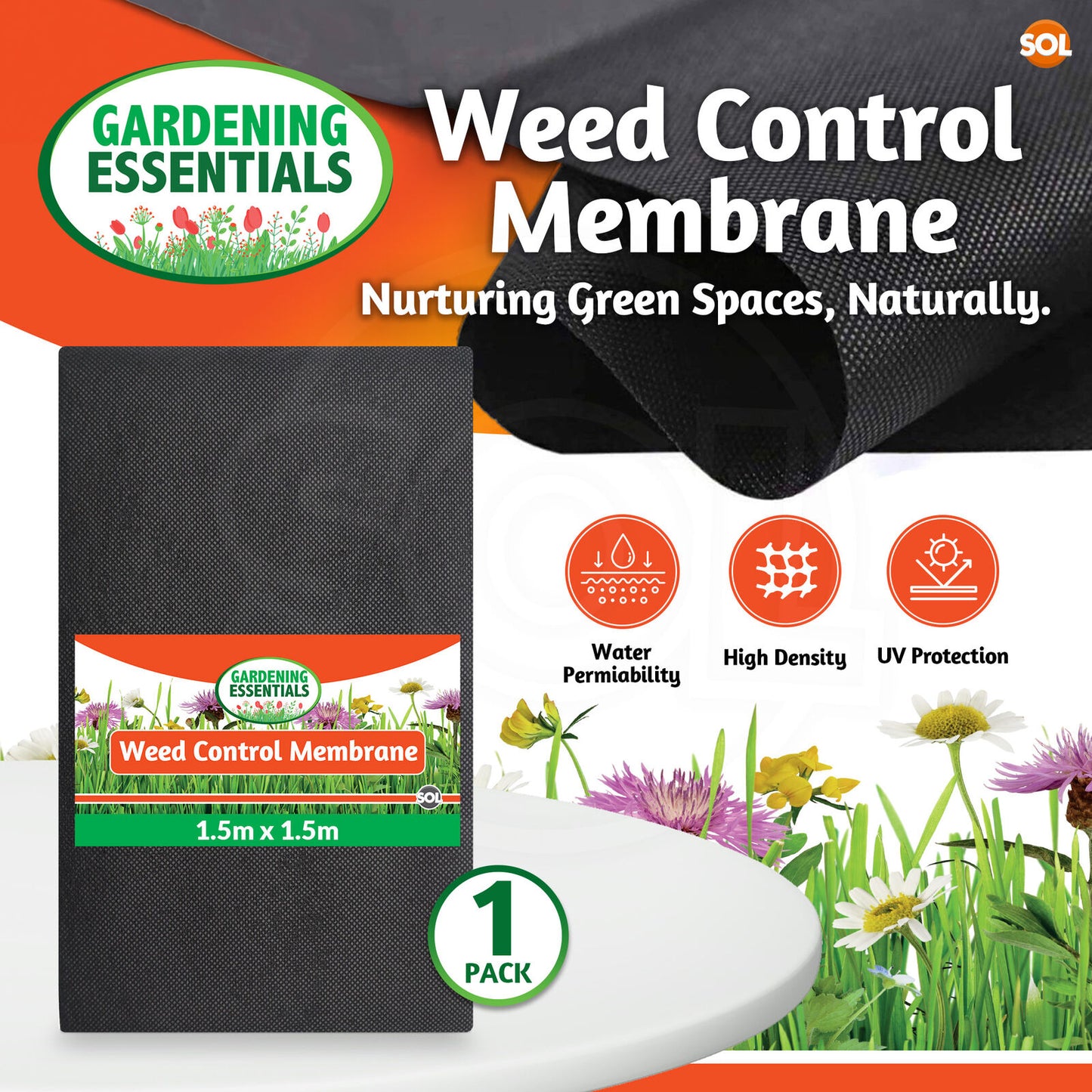 Heavy Duty Weed Control Fabric Membrane | 1.5M x 1.5M Ground Cover