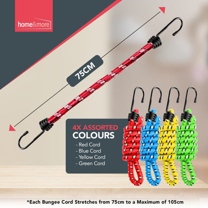 4pk Bungee Cords 75cm Long Elastic Luggage Straps Rope with Hooks Clips Car Bike