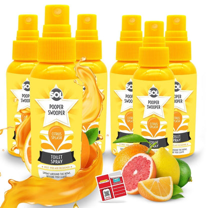 6 x 60ml Pooper Star Toilet Spray Air Freshener Bowl | Citrus Fragrance Perfume