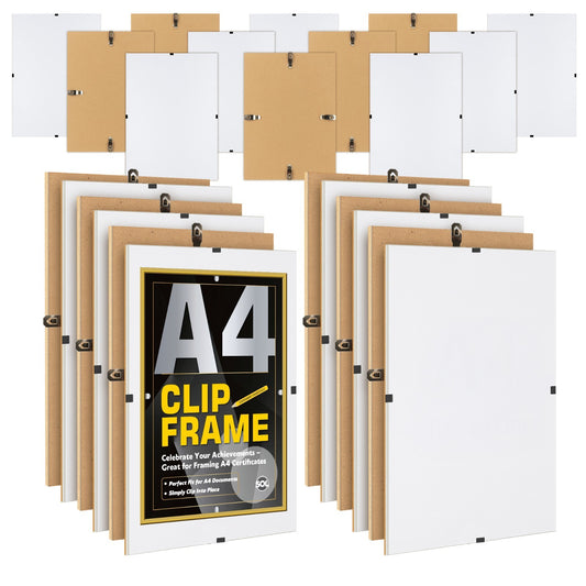 Set of A4 clip frames with a prominent display frame in the center.
