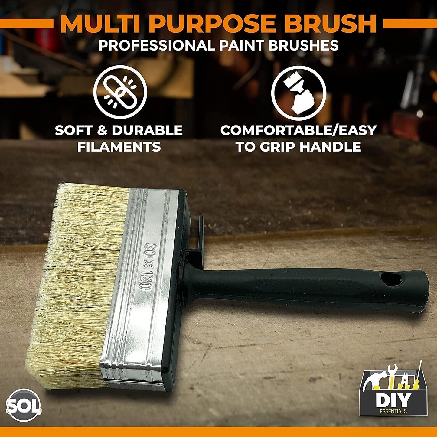 4pk Shed Fence Brush 5" Multipurpose Wide Block Paint Paste Wood Decking Garden