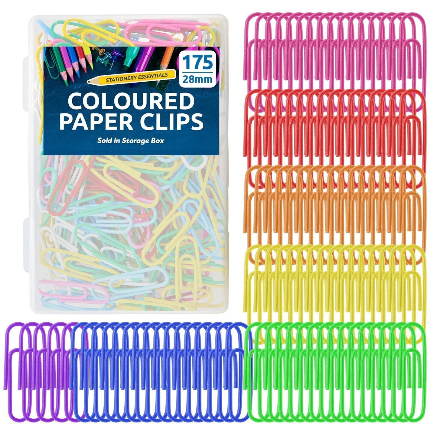Coloured Paper Clips 28mm 175 Pack | Assorted Boxed Set