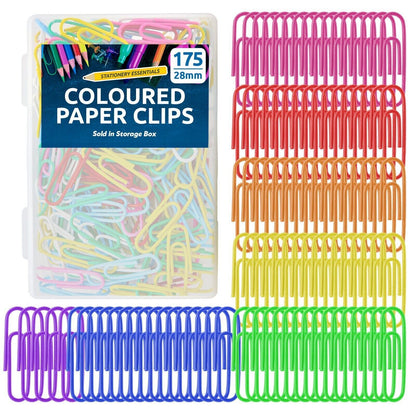 Coloured Paper Clips 28mm 175 Pack | Assorted Boxed Set
