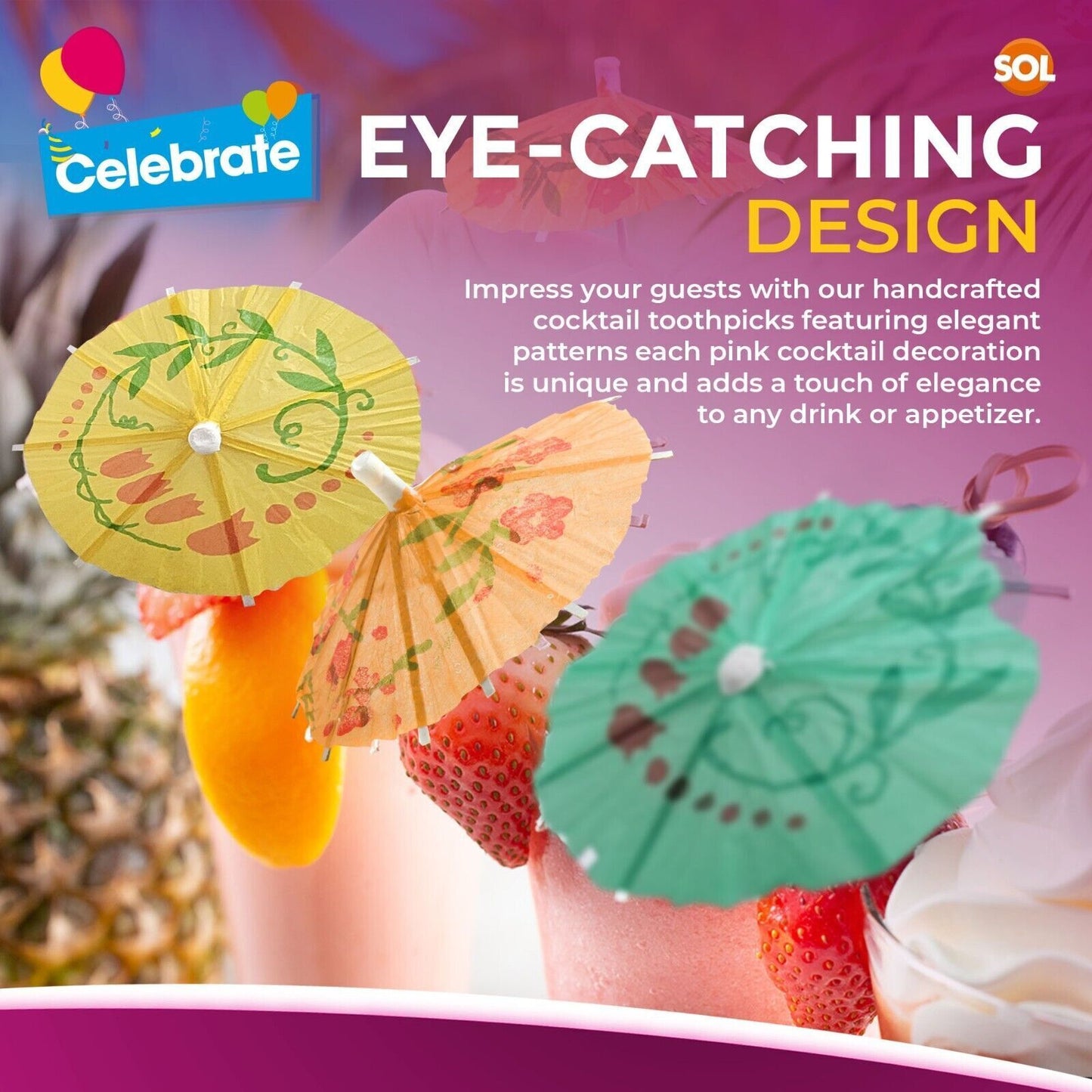 50-200pk Paper Cocktail Umbrellas | Birthday Party Drink Decorations Accessories