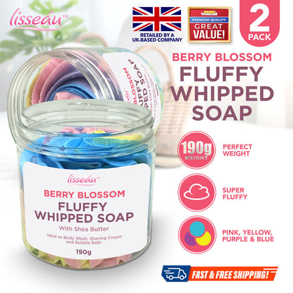 2pk Whipped Soap Shower Fluff Set Shea Butter Whip 190g Berry Blossom Bath Body