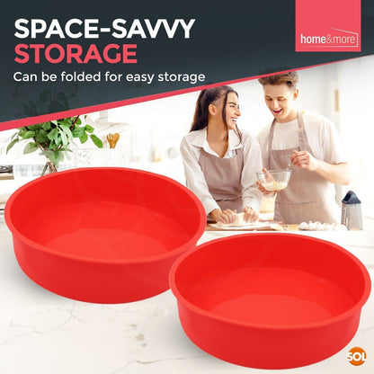 2 x 8 Inch Silicone Cake Tin Round Mould | Non-Stick Baking Pan Bakeware Sponge