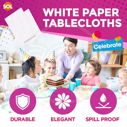 2 White Paper Rectangular Strong Table Cloth Covers Wipe Clean Party Tablecloths
