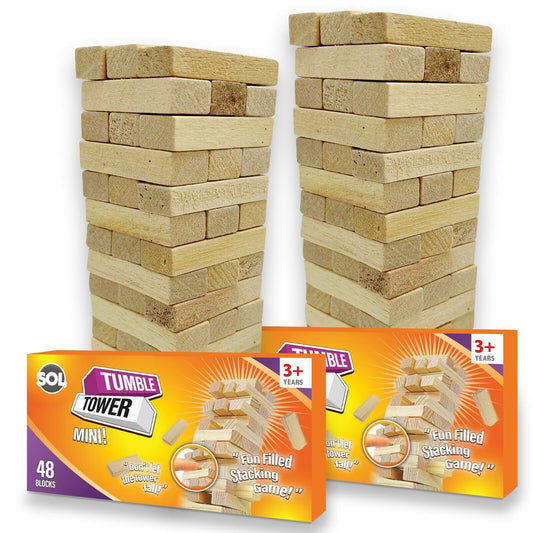 2pk Wooden Tumbling Tower Game Traditional Stacking Family Kids Travel Mini 48pc