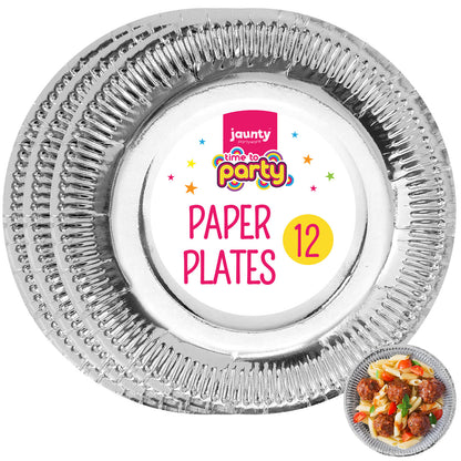 12-48pk Gold Silver Paper Plates 9 Inch Round Disposable Party Tableware Events