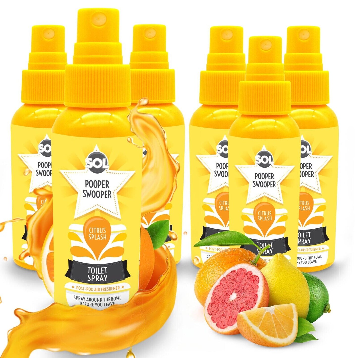 3-6 60ml Pooper Star Toilet Spray Air Freshener Bowl | Citrus Fragrance Perfume