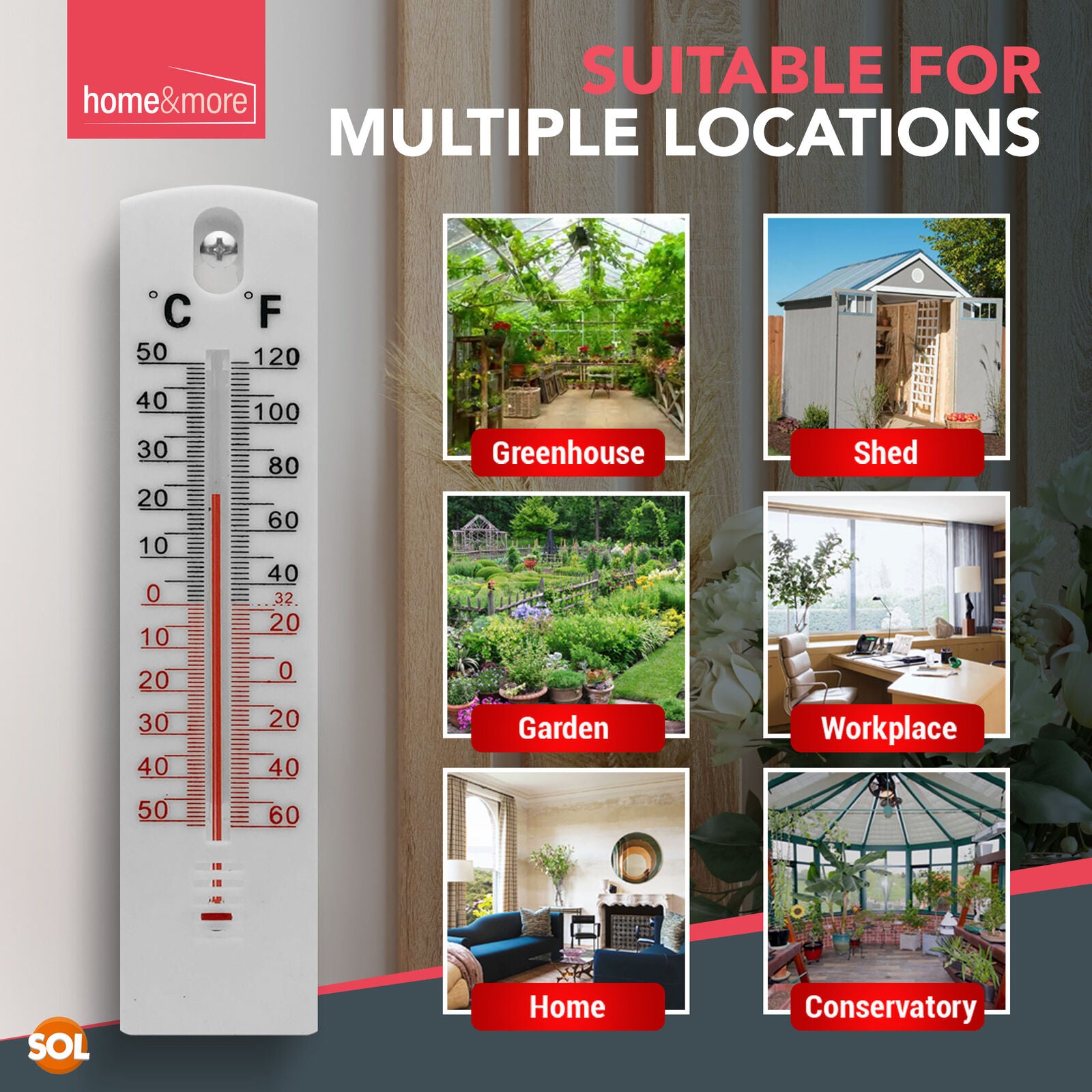 2 WALL THERMOMETER Indoor Outdoor Home Room Office Garden Greenhouse Temperature
