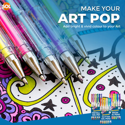 Gel Pens Set | Neon, Glitter & Metallic Colours for Writing and Colouring | 18 Pack