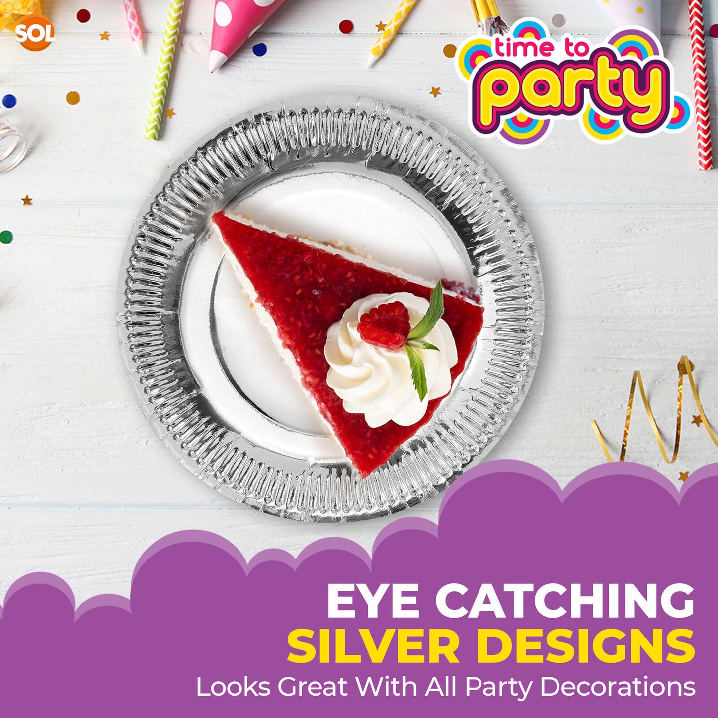 12-48pk Gold Silver Paper Plates 9 Inch Round Disposable Party Tableware Events