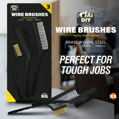 3pk Wire Brush Set Steel Brass Nylon Cleaning Polishing Metal Rust Paint Remover