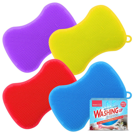 4-8PK Silicone Dish Washing Up Sponge | Kitchen Scrubber Pot Pan Cleaning Brush