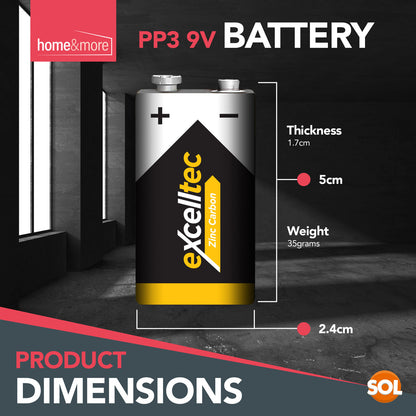 5pk 9V Battery | 9 Volt Heavy Duty Batteries | 6F22 PP3 Smoke Alarm Zinc Carbon
