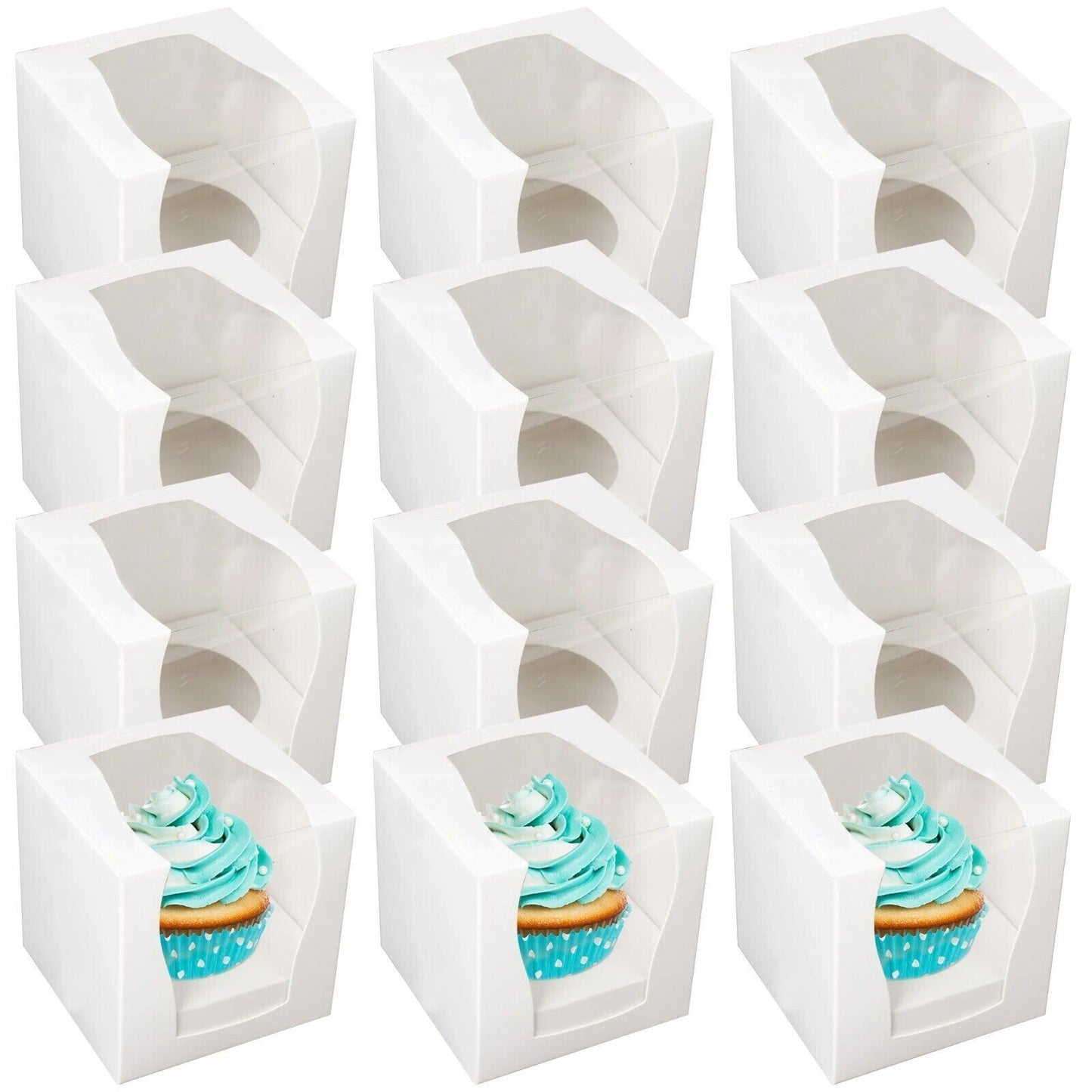 12 Cupcake Boxes Single Individual Cup Cake Box with Window Removable Inner Tray