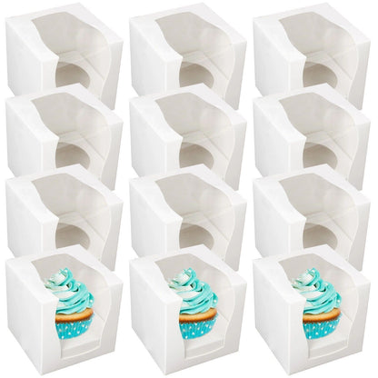 12 Cupcake Boxes Single Individual Cup Cake Box with Window Removable Inner Tray