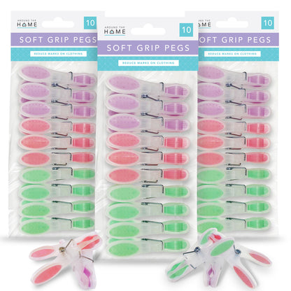30 Pack Soft Grip Clothes Pegs Strong Plastic Laundry Rubber Clips Washing Line